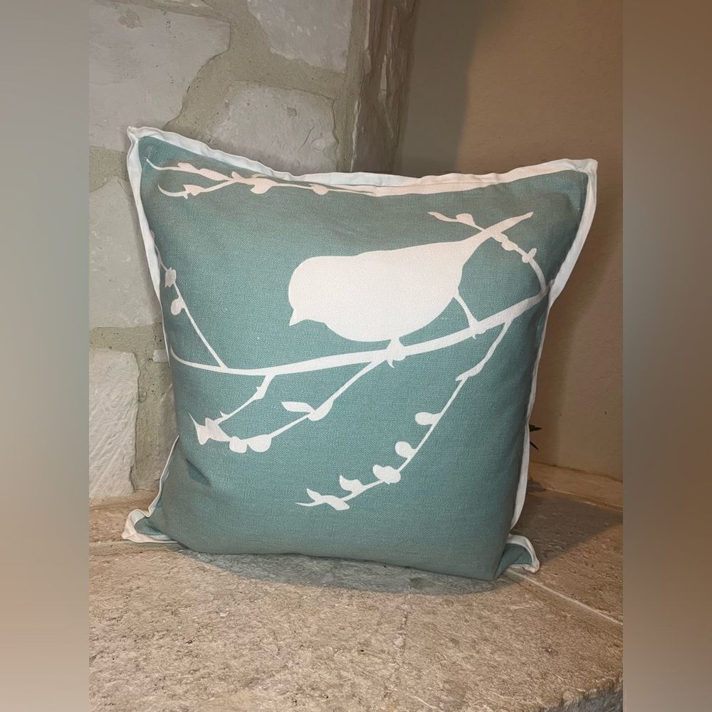 Storehouse turquoise & white Bird Silhouette Throw Pillow w/Feather insert